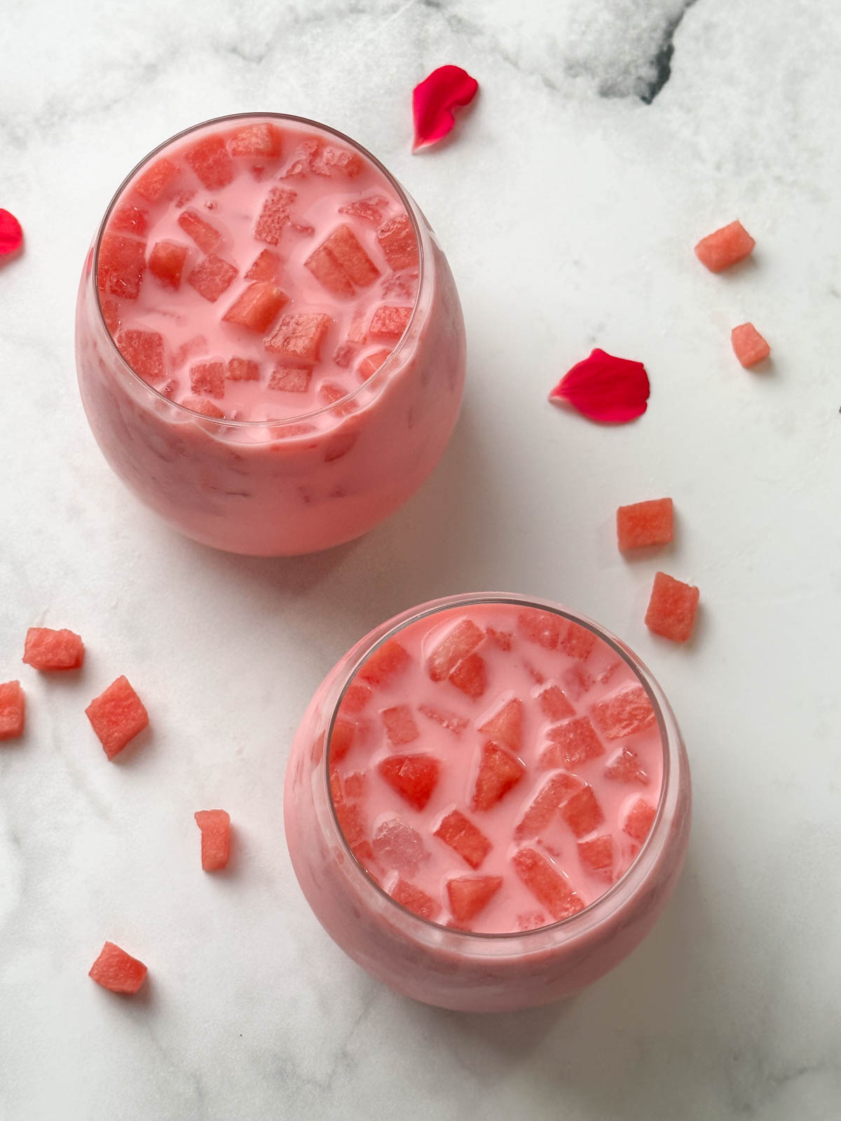 mohabbat ka sharbat served in glass with watermelon pieces on the side