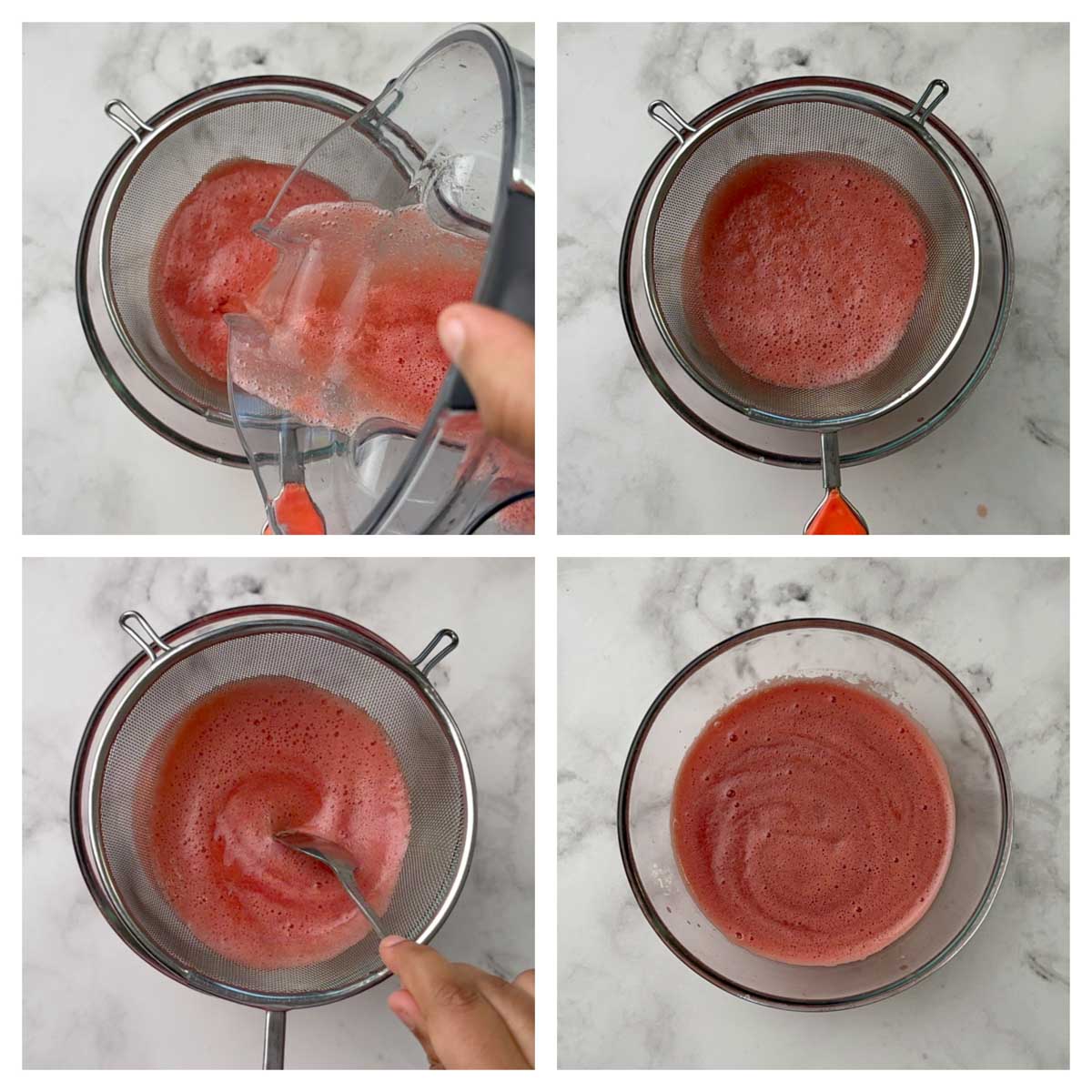step to strain using a fine mesh sieve collage