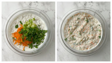 step to add veggies to oatmeal yogurt collage