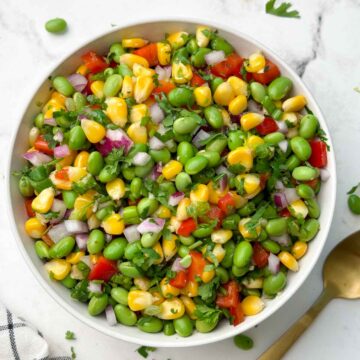 edamame corn salad served in a bowl