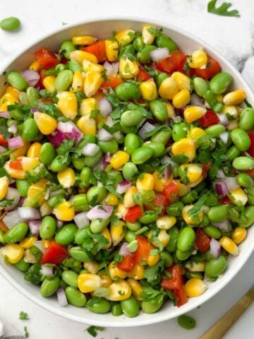 edamame corn salad served in a bowl