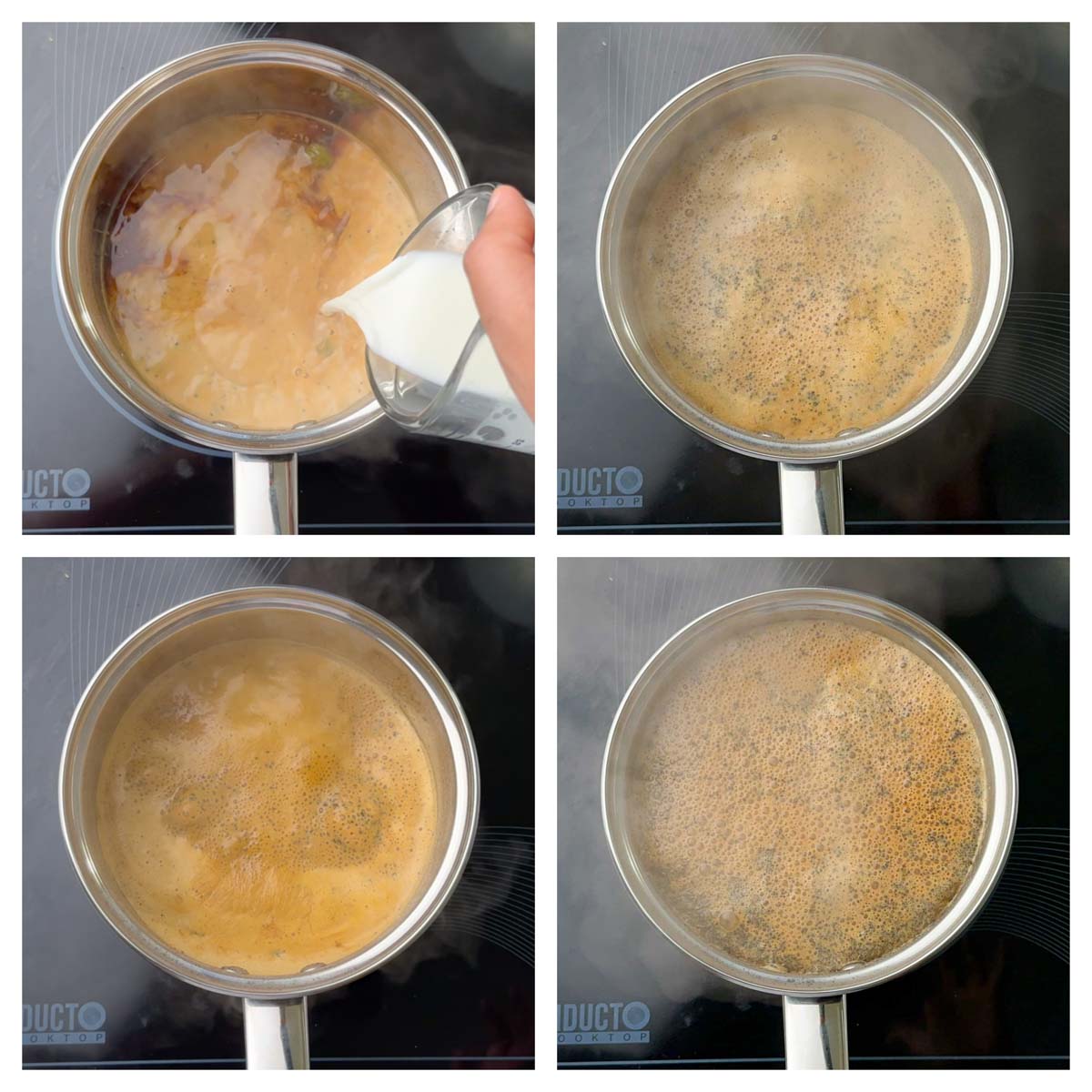 step to add milk and boil collage