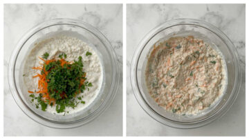 step to add carrot and coriander leaves and mix collage