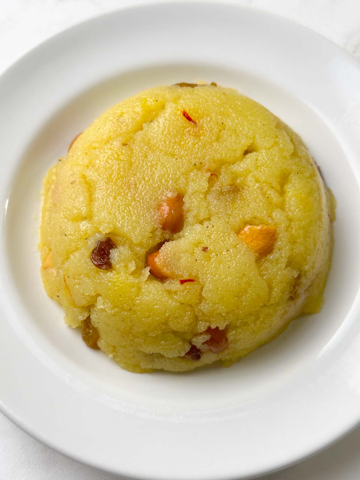 sooji halwa (rava kesari) served on a plate