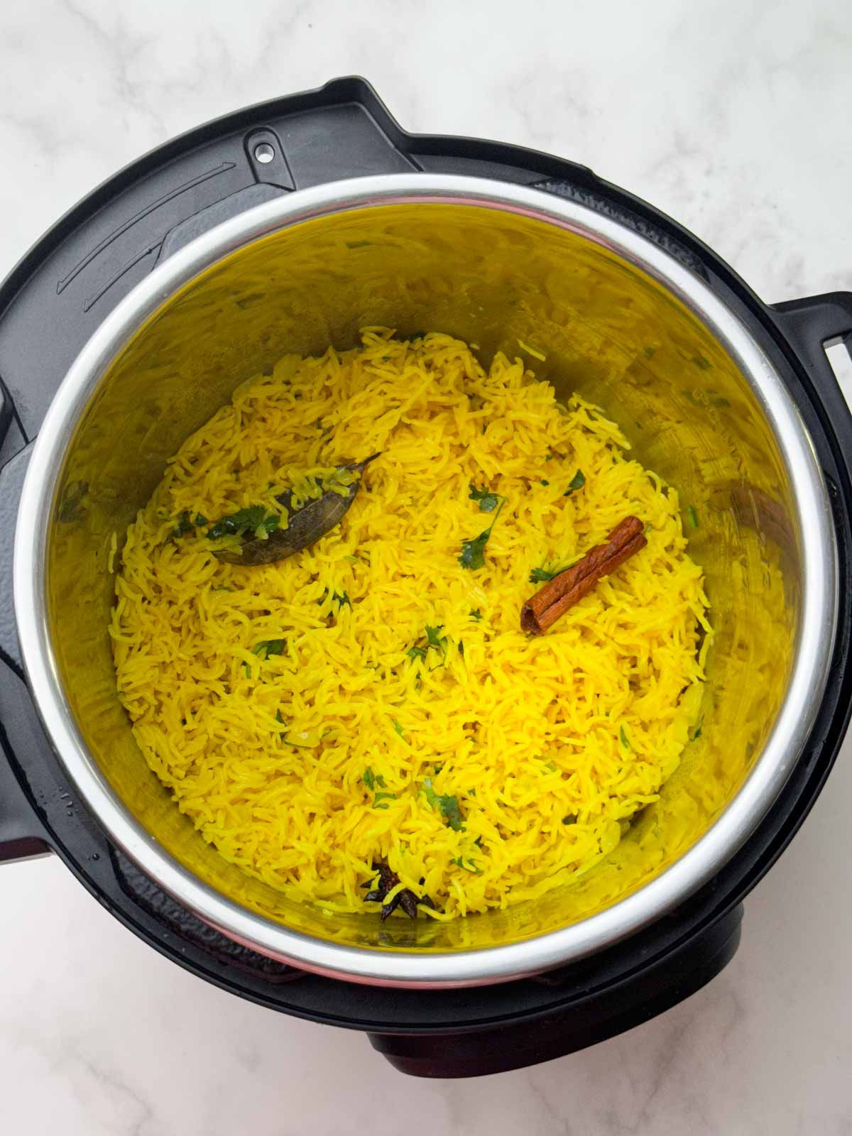 indian yellow turmeric rice in instant pot