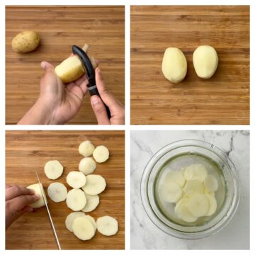 step to peel and slice the potatoes collage