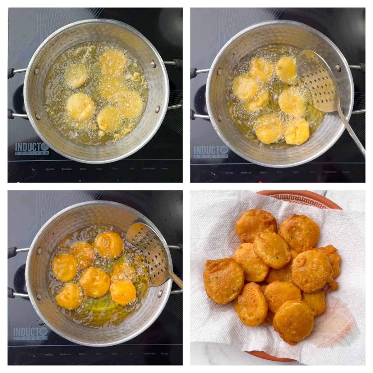 step to deep fry potato pakodas collage