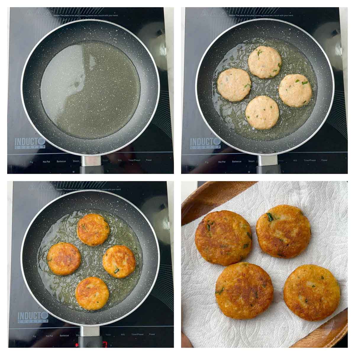 step to shalow fry the aloo tikkis collage