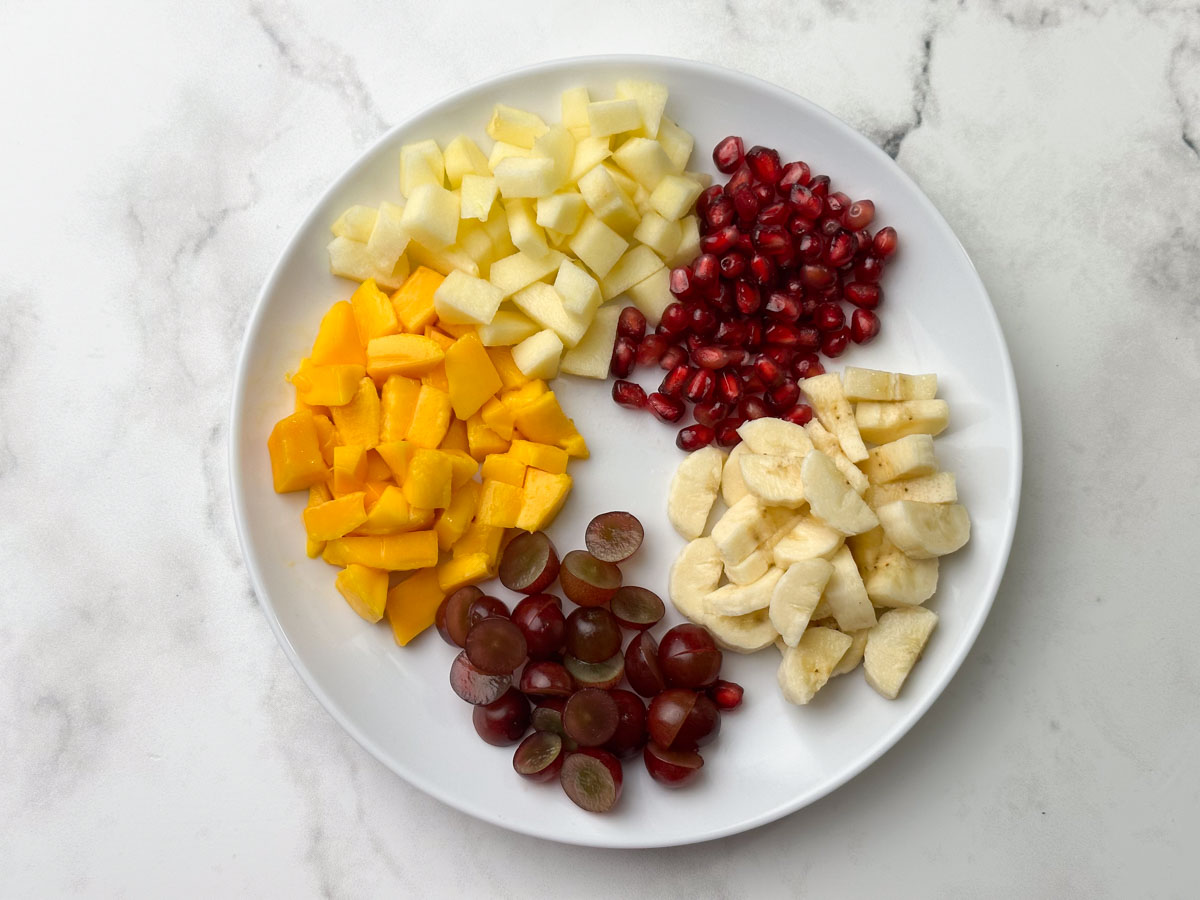 fresh chopped fruits in a plate