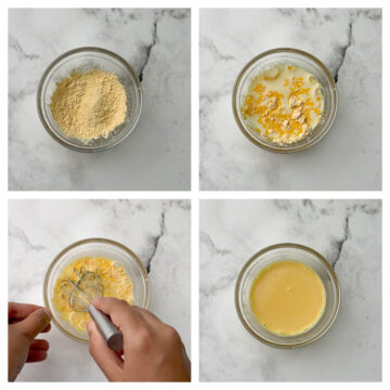 step to make custard powder mixture collage