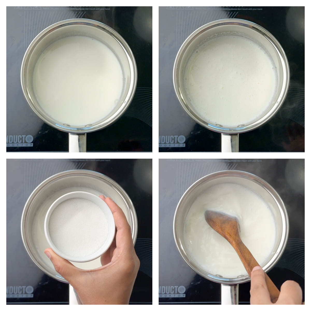 step to boil milk and dissolve sugar collage