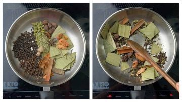 step to roast whole spices in a pan collage.