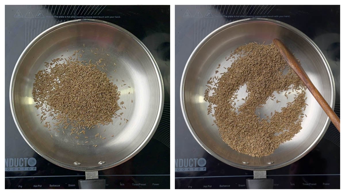 step to roast cumin seeds in pan collage.