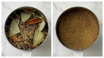step to blend the garam masala ingredients collage.