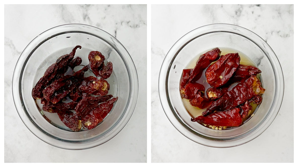 step to soak the kashmiri red chillies in hot water collage