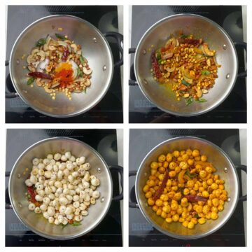 step to add spices and roasted makhana collage