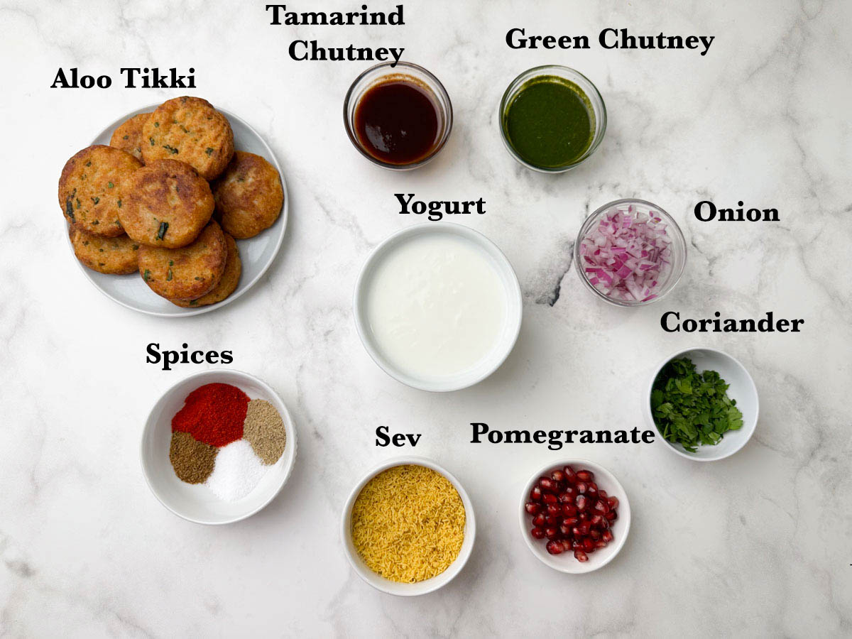 ingredients for aloo tikki chaat