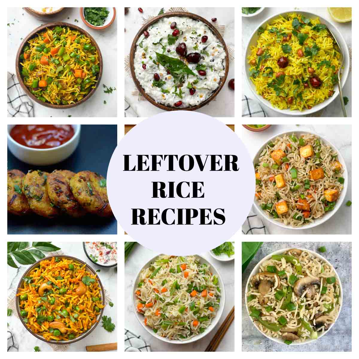 Indian leftover rice recipes collage