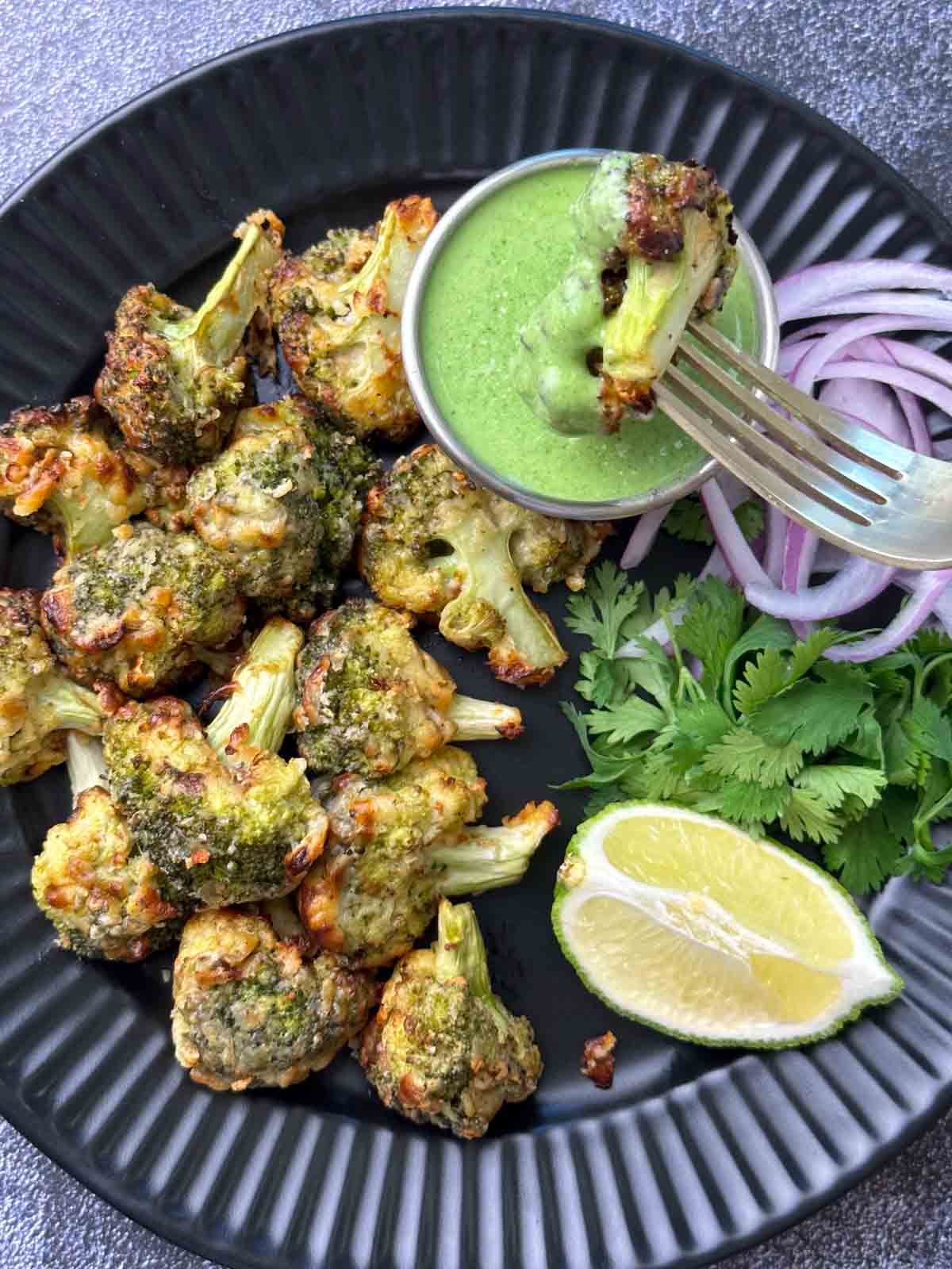 malai broccoli dipped in yogurt mint sauce