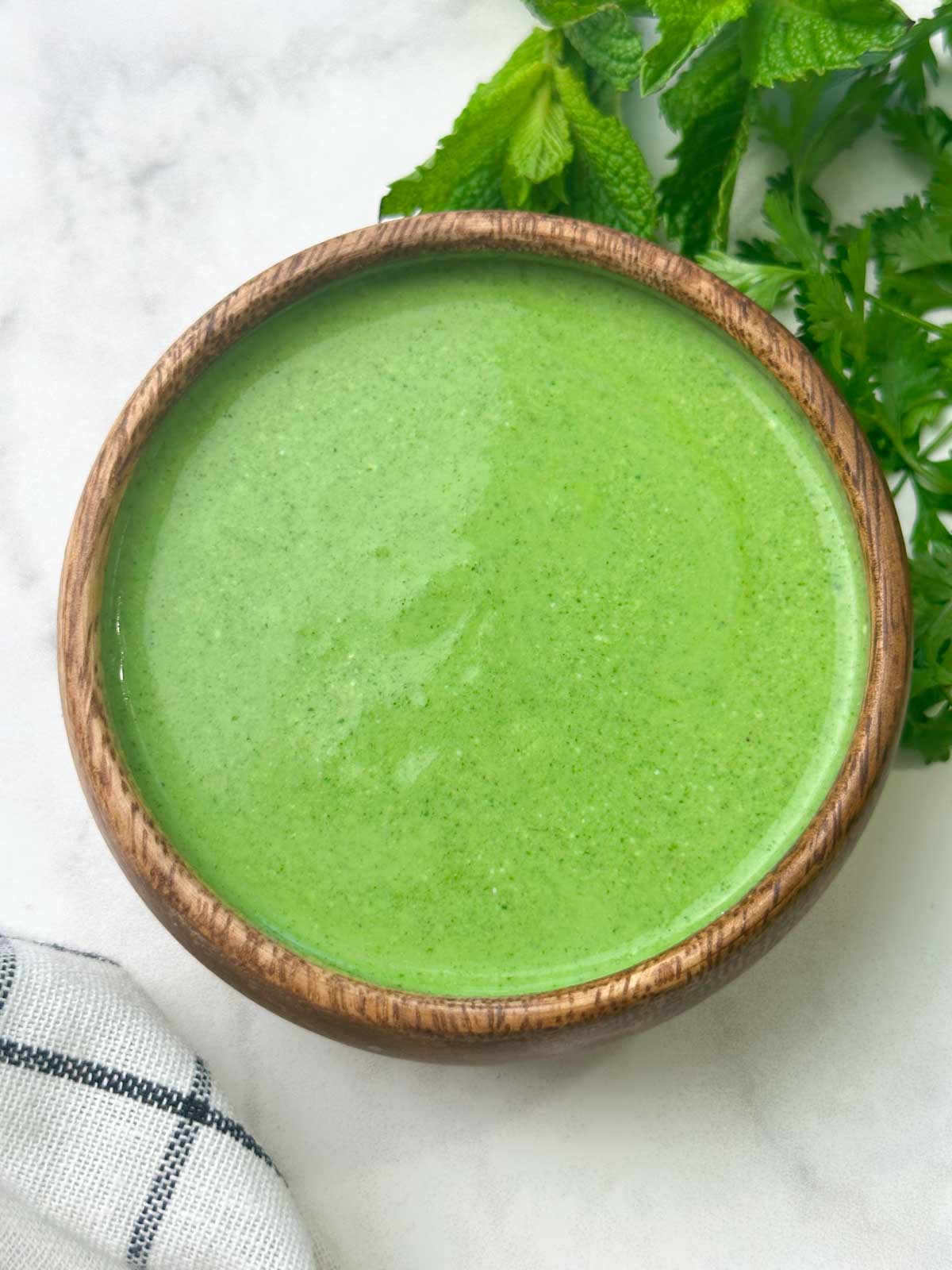 tandoori mint curd chutney served in a bowl