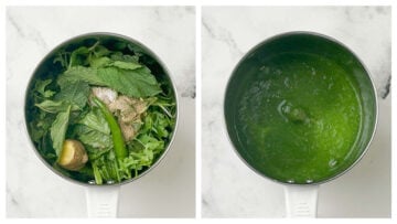 step to add all the ingredients to make green chutney in the blender jar collage