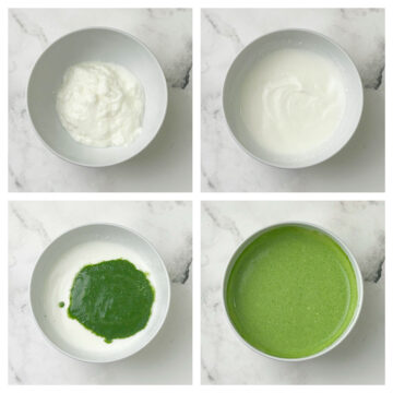 step to add green chutney to the yogurt and mix well collage