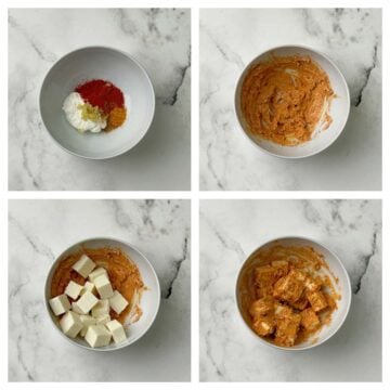 step to prepare the tandoori paneer marinade collage