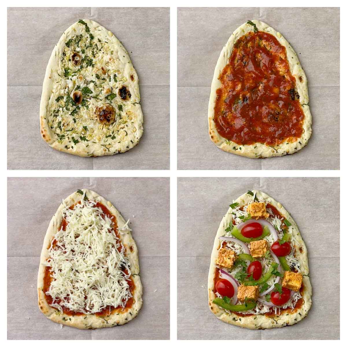 step to add the toppings to the naan pizza collage