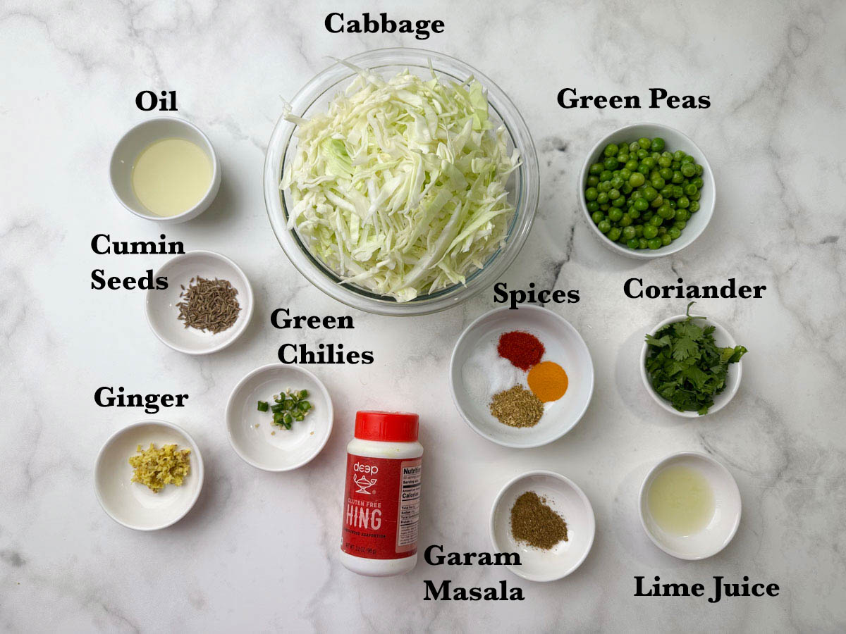 Cabbage Peas Stir Fry Ingredients
