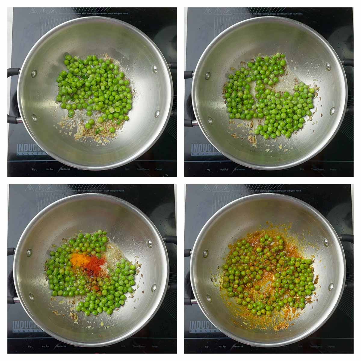 step to cook green peas with spices collage