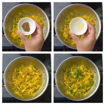 step to add garam masala to cabbage stir fry sabzi collage