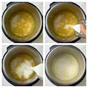 step to add milk and slurry mixture collage