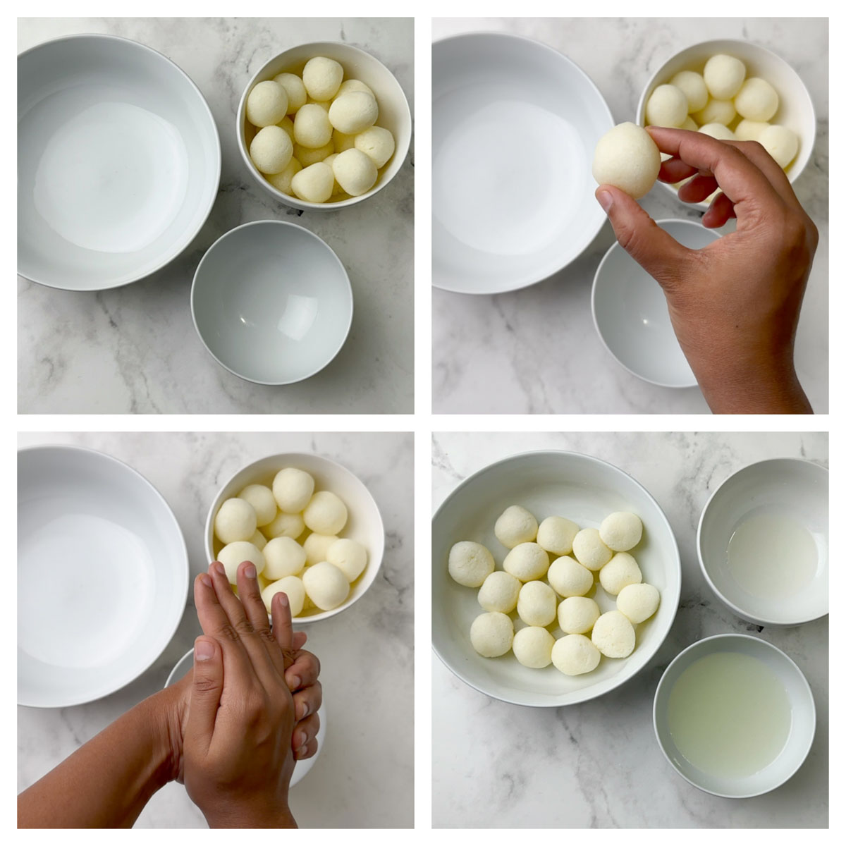 step to squeeze water from rasgulla collage