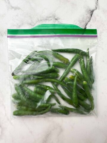 frozen green chilies in the ziplock bag