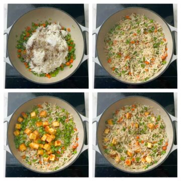 step to stir fry rice and paneer collage