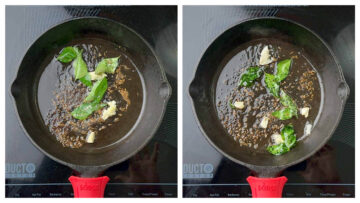 step to saute garlic and curry leaves collage