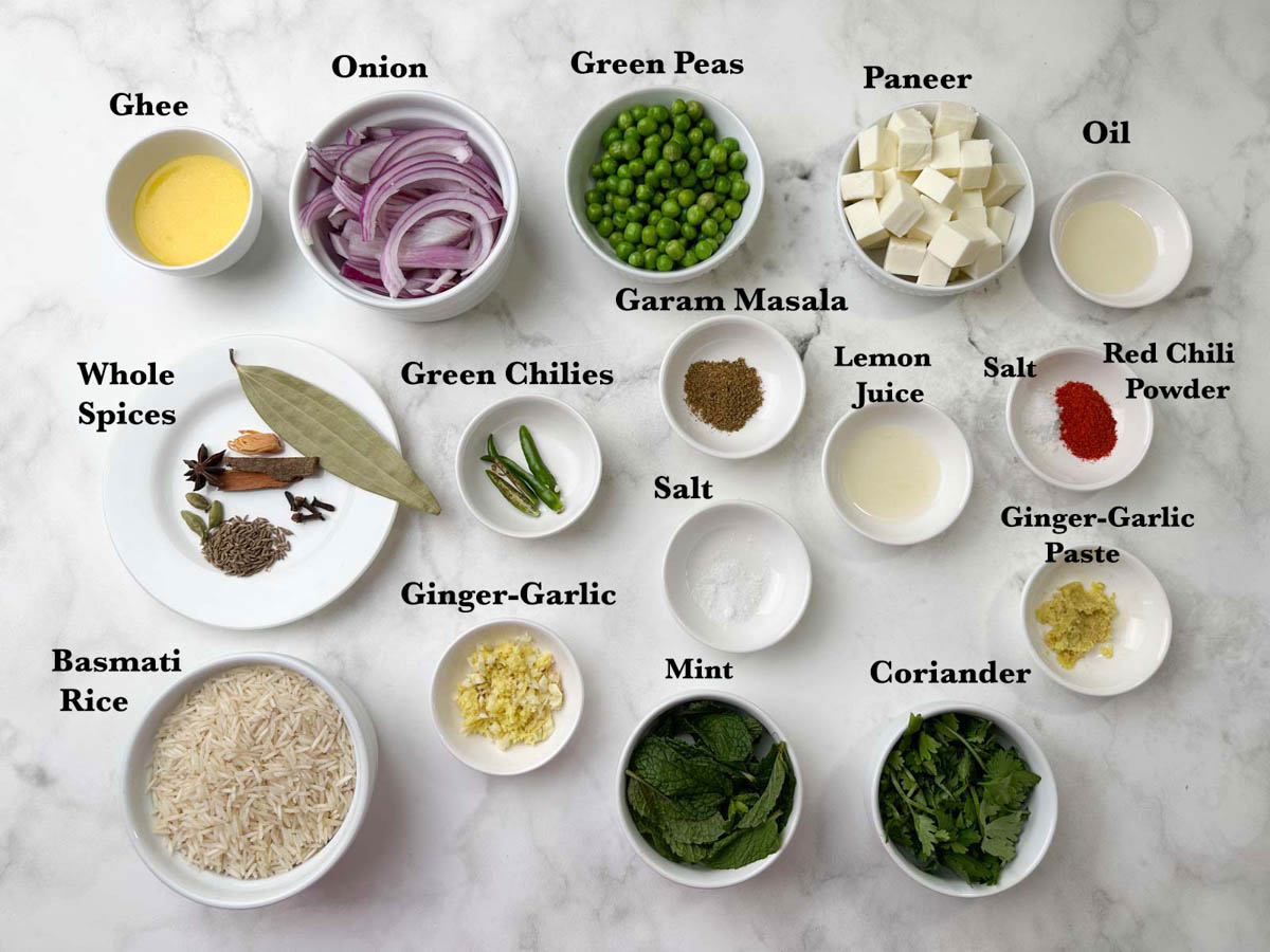 paneer pulao ingredients