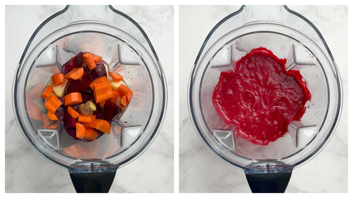 step to blend apple, beetroot and carrot collage