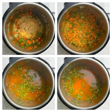 step to add broken wheat, moong dal and water collage