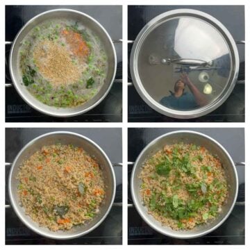step to cook the dalia (broken wheat) upma collage