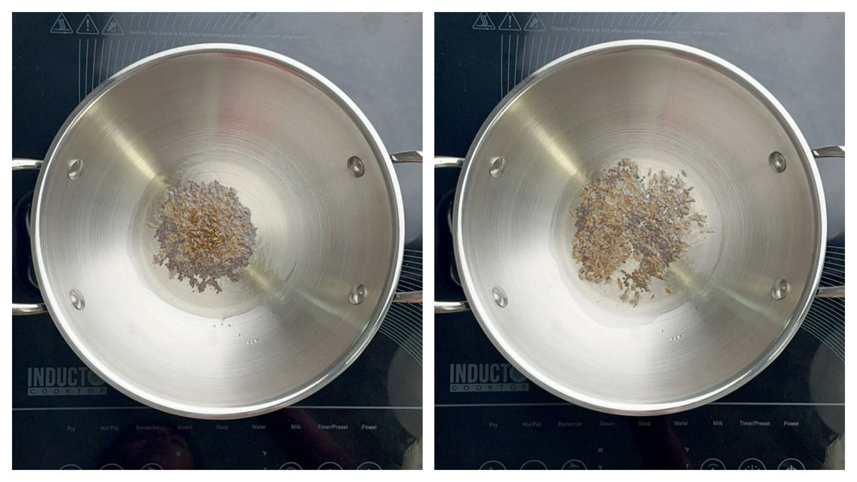 step to temper the spices in a kadai collage