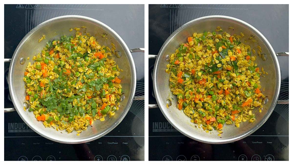 step to add lemon juice and coriander to rolled oats upma collage