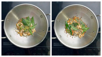 step to saute curry leaves and other ingredients collage