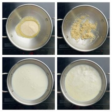 step to roast the rava and add milk collage