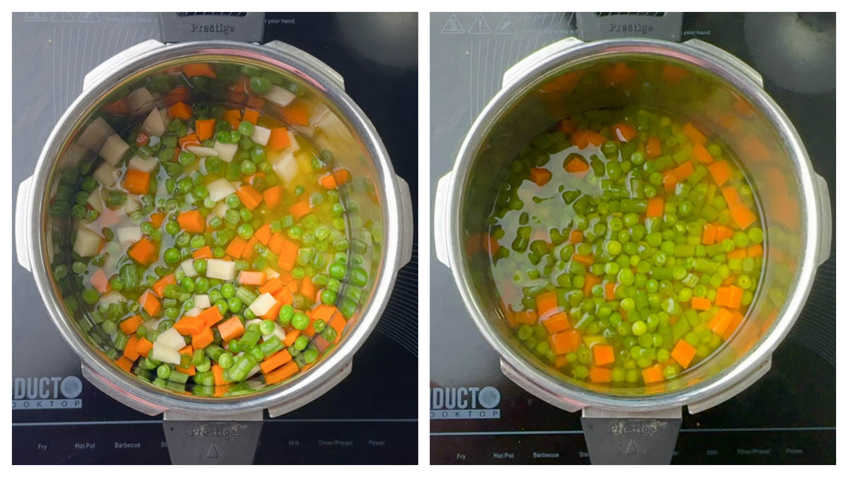 step to pressure cook the veggies collage