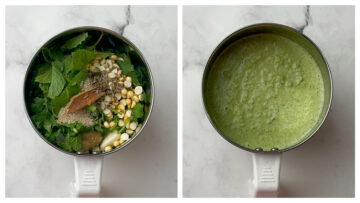 step to make the green masala paste collage