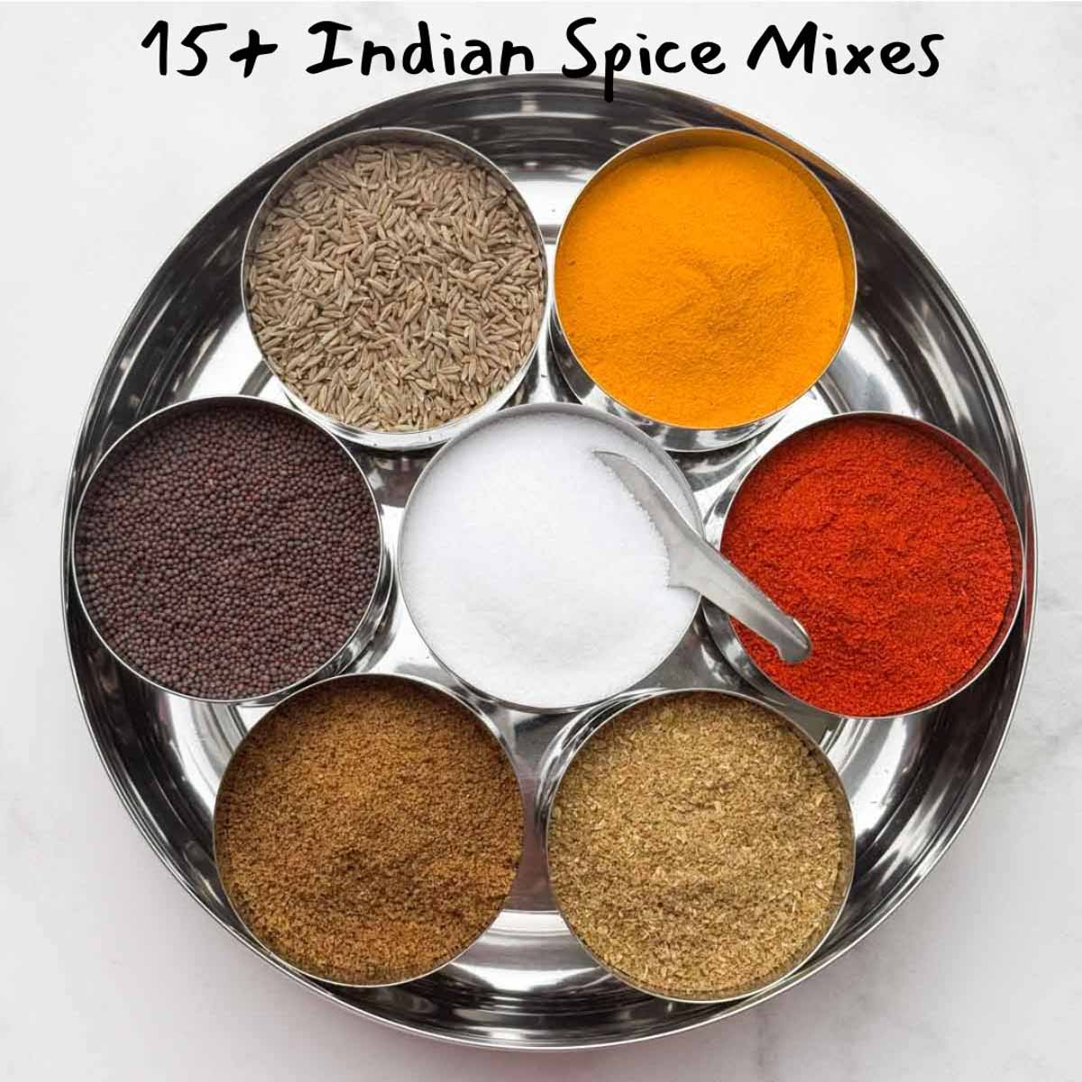 indian spices in a steel spice box