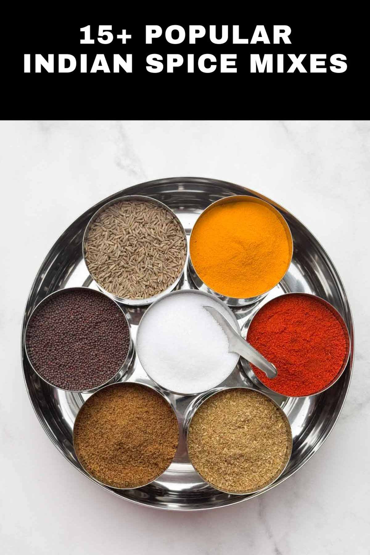 indian spices in a steel spice box