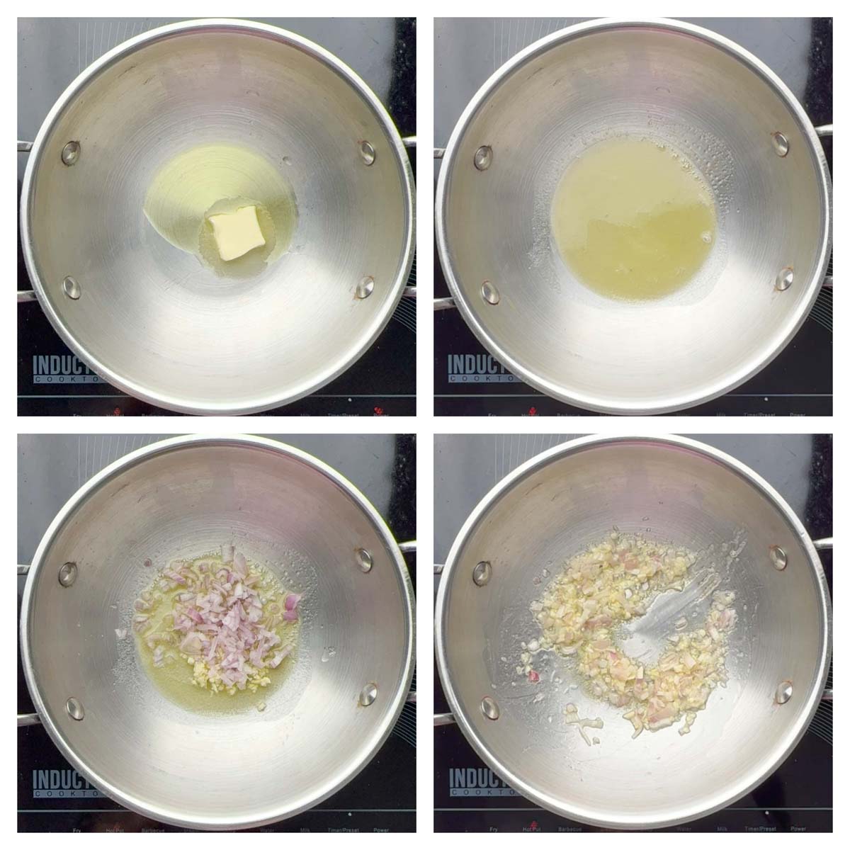 step to heat the oil and butter and saute onions and garlic collage.