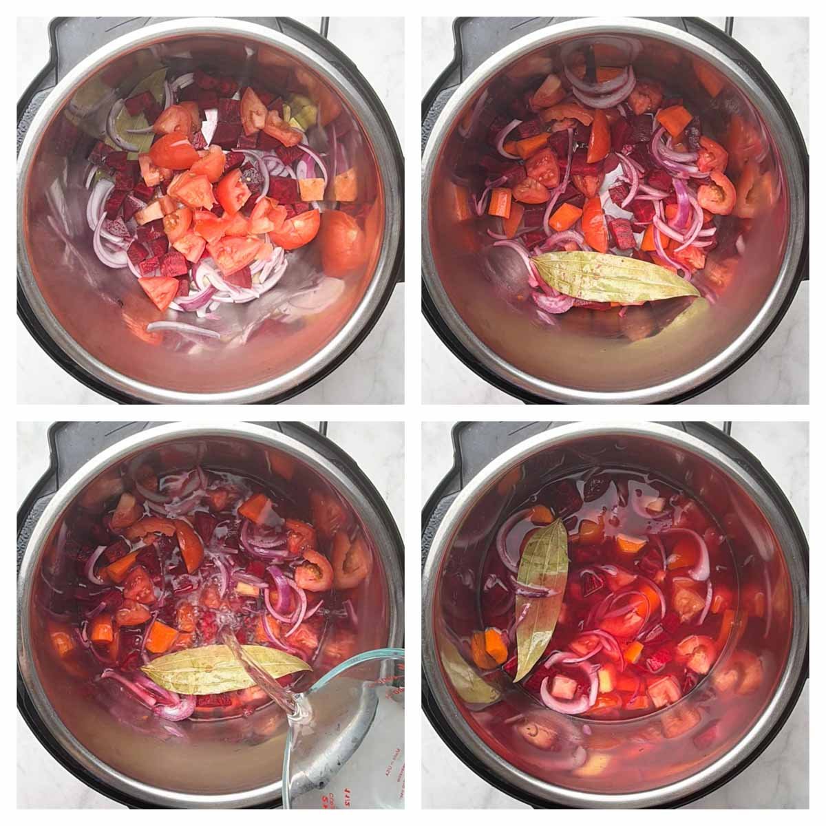 Step to saute beetroot carrot and tomato and add water to pressure cook collage
